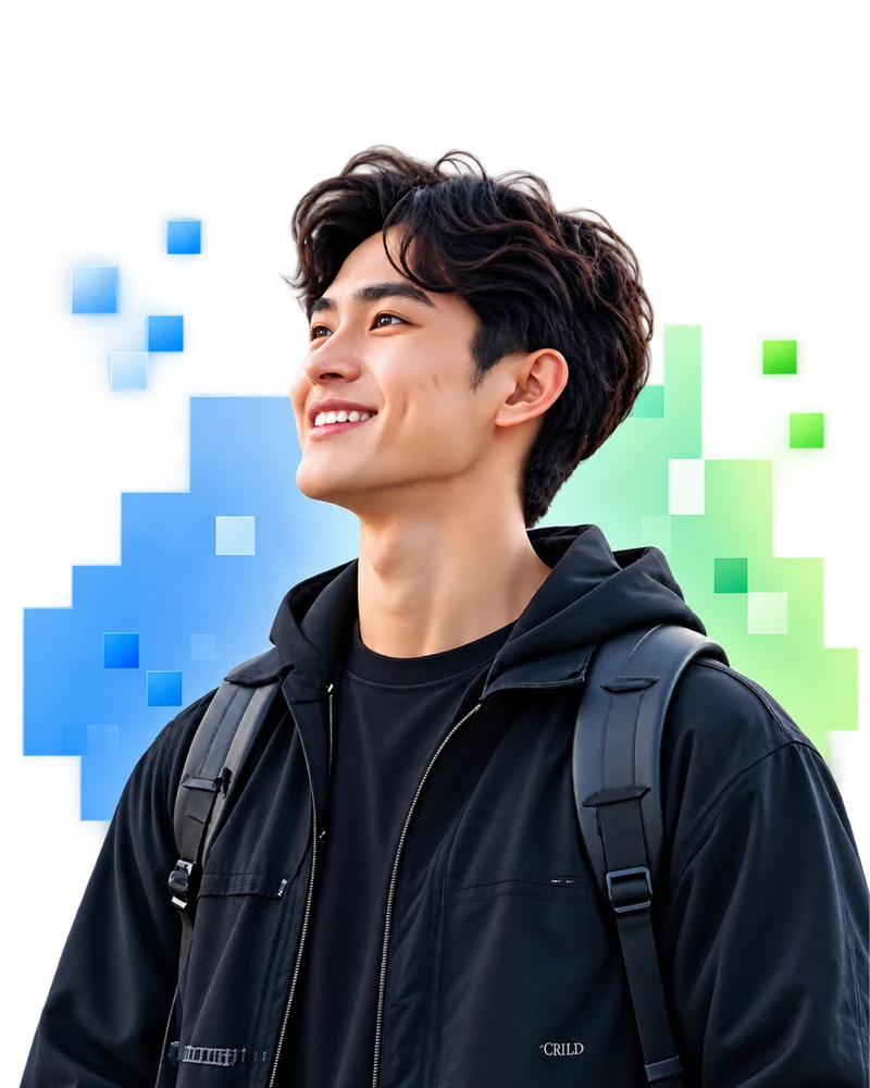Nexus learner smiling, wearing a backpack